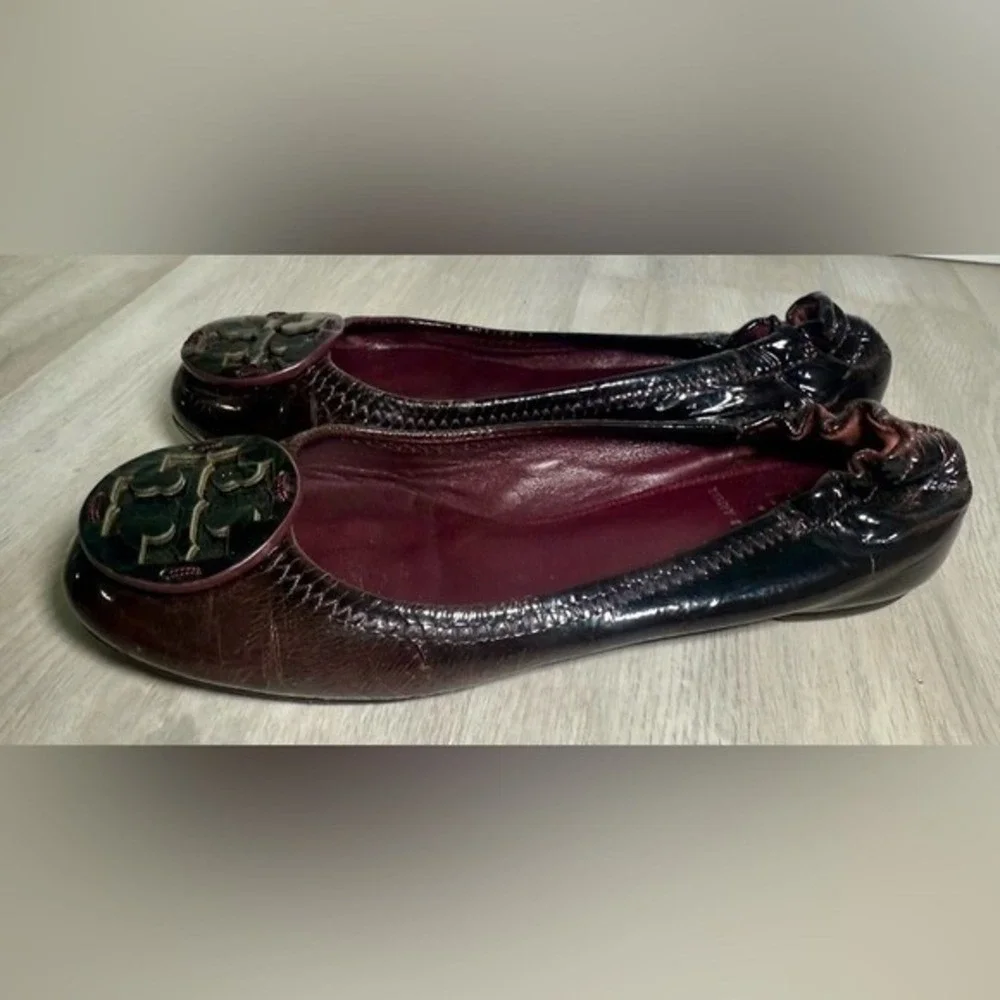 Tory Burch Women Brown Patent Leather Ballet Flats Shoes Size 7